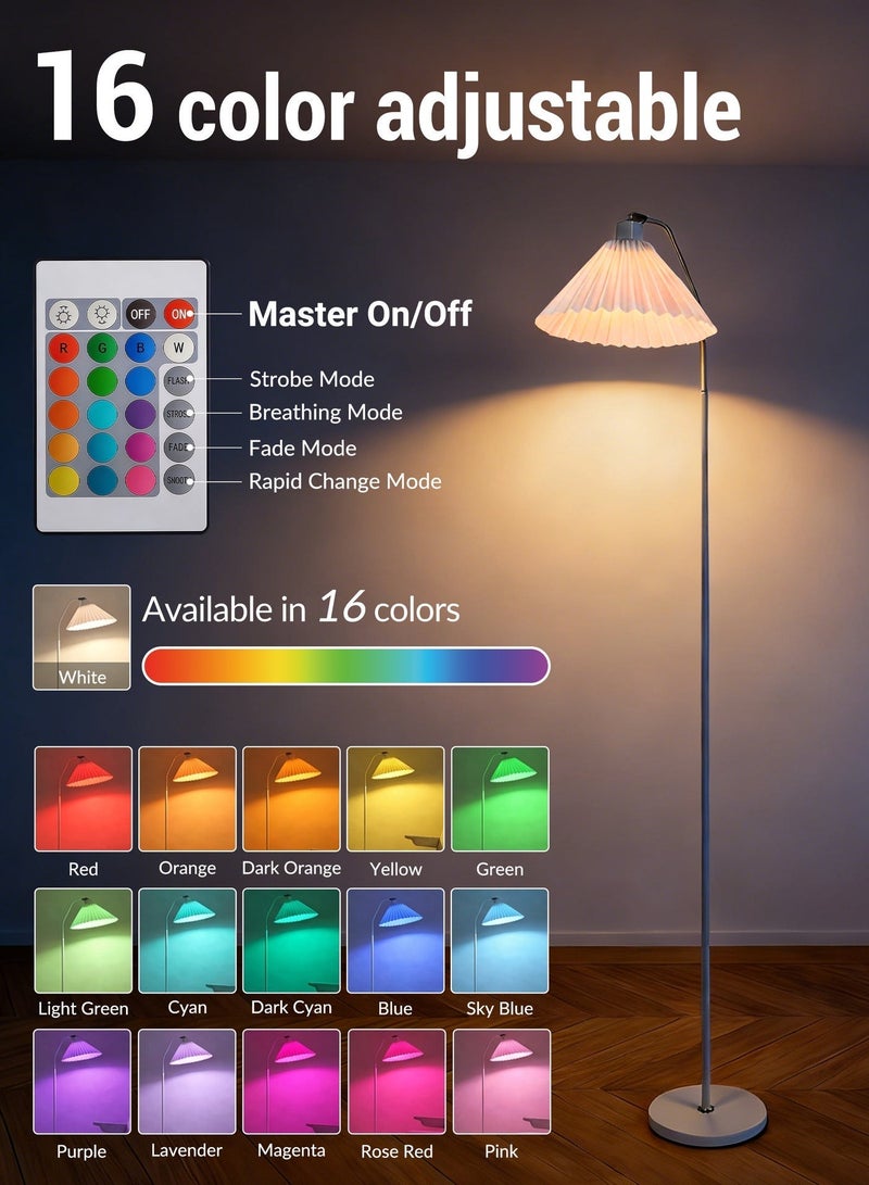 Minimalist Arc LED Floor Lamp, 16 Color Temperatures, Stepless Dimming, Remote Control, White Fabric Shade, Adjustable Tall Standing Lamp, Modern Design, 149×47 cm, for Bedroom, Living Room, or Office, White - Image 2